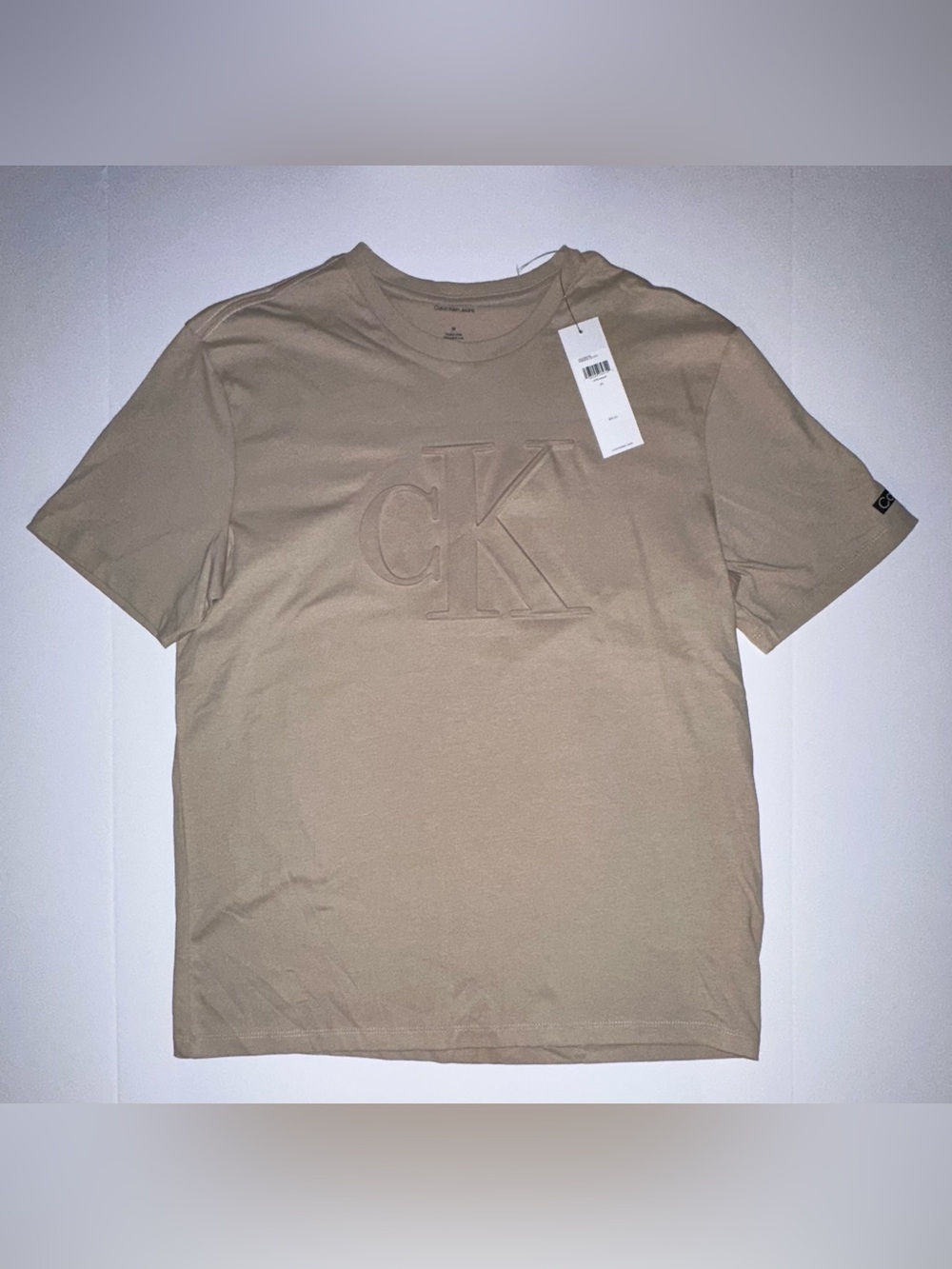 Calvin Klein Men's Beige Embossed CK Short Sleeve Tee